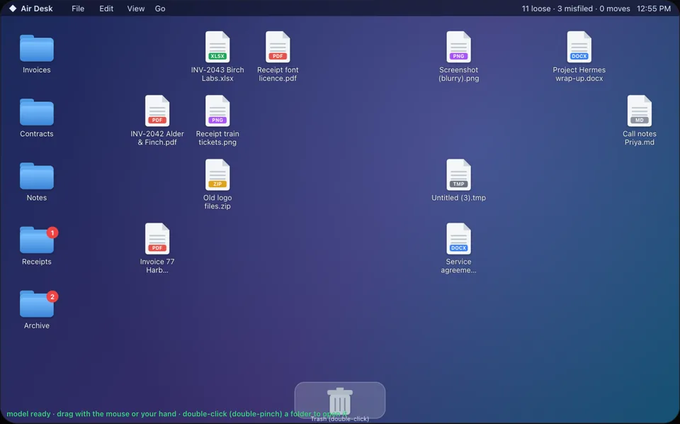 Screenshot of the Air desk demo