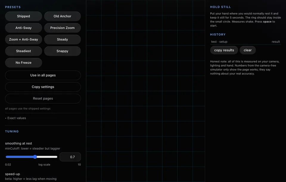 Screenshot of the Precision Settings demo